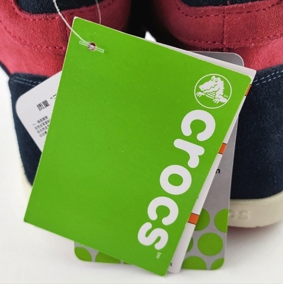 Crocs Adela Women's Foldover Fuzz  Leather Boots Pink Poppy Stucco Navy Size 6 - Picture 11 of 15